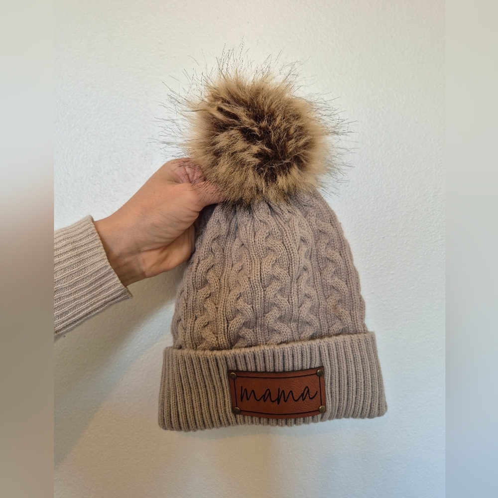 Mama Knit Toque Hat With Pompom